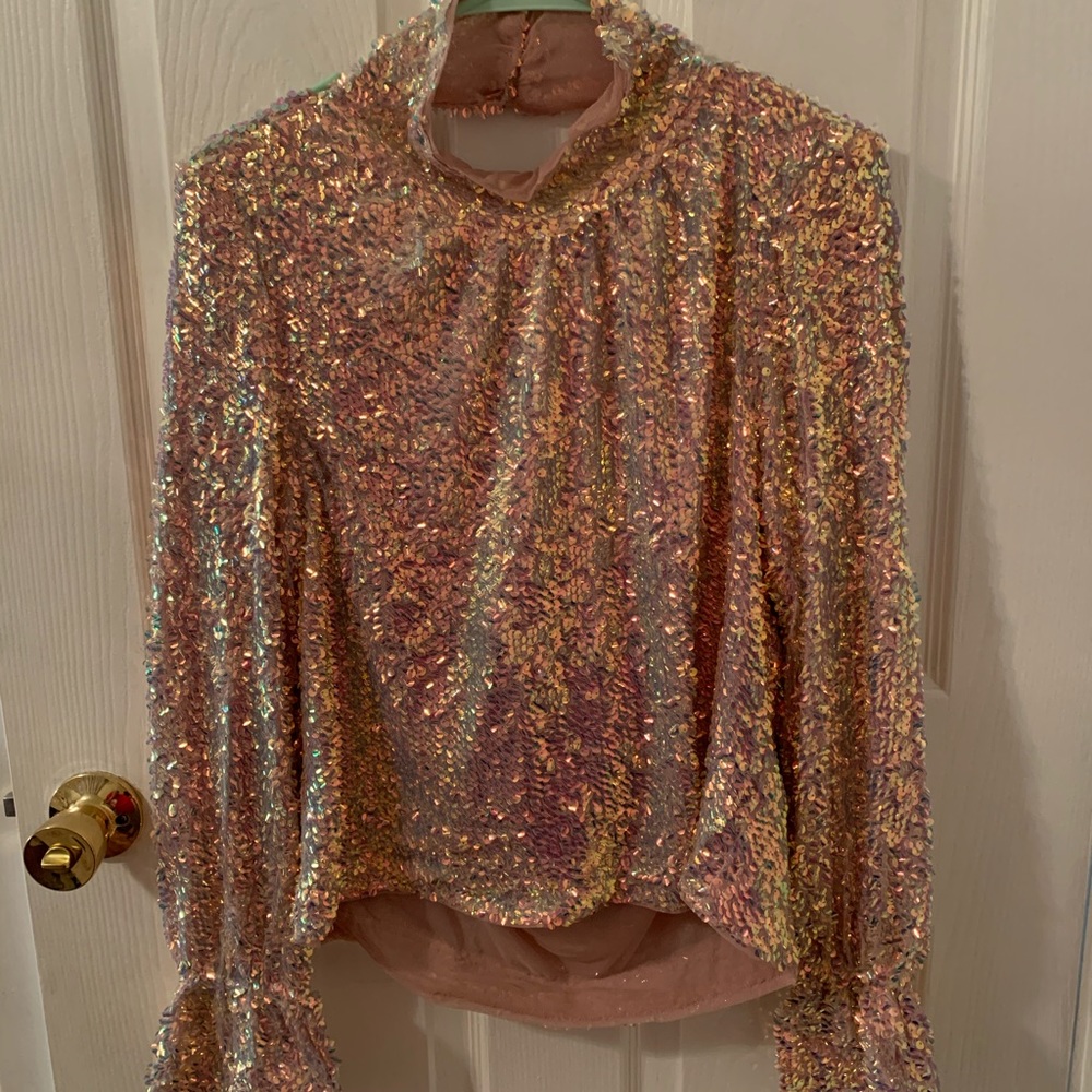 Free People Moonstruck Sequin Open Back Top